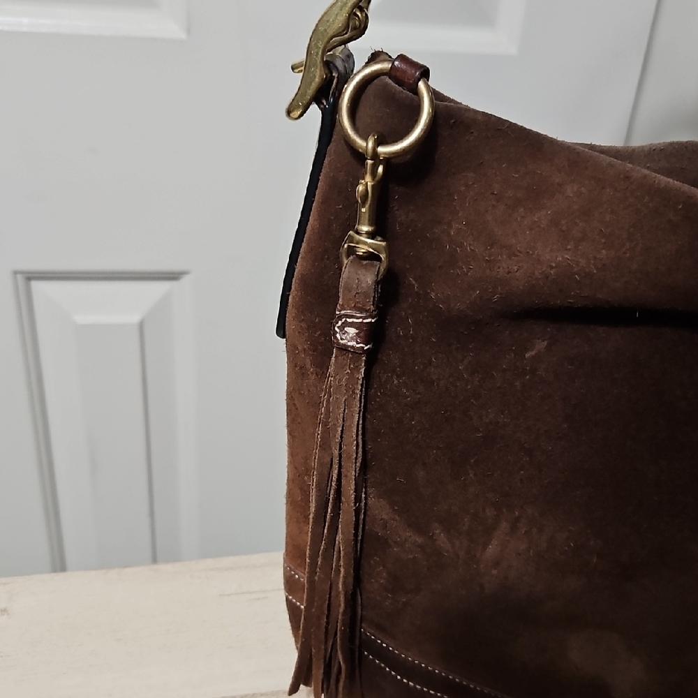 Coach REHAB Dark Brown Suede Bag Crossbody with Tassel - Picture 4 of 13